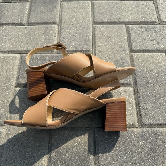 Marion Parke Maren Block Heel Napa Caramel White Stitching NIB $595 Size US 8.5 - Picture 5 of 11